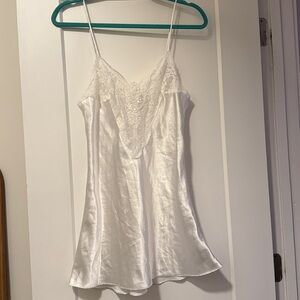 Vintage Frederick's of Hollywood White Satin Lingerie Slip Dress with Sequins